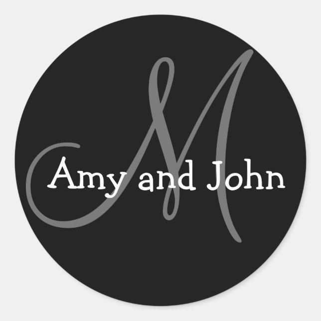 Names & Initial Monogram Wedding Sticker Black (Front)