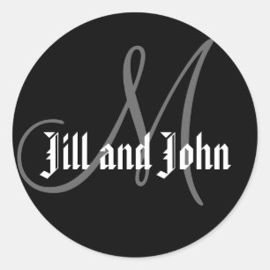 Names & Initial Monogram Wedding Sticker Black