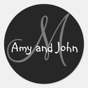 Names & Initial Monogram Wedding Sticker Black