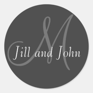 Names & Initial Monogram Wedding Sticker Grey
