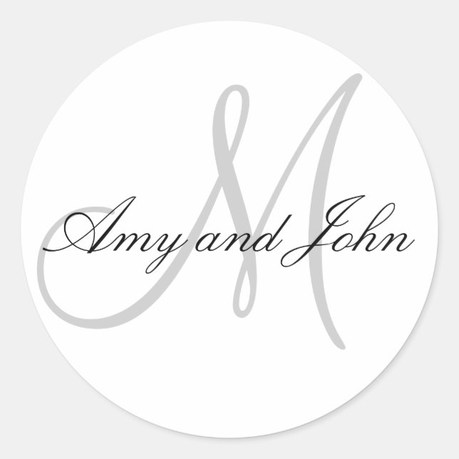 Names & Initial Monogram Wedding Sticker White (Front)