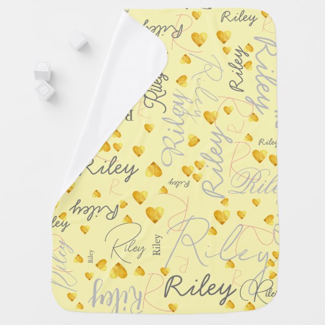 Names Initials and Hearts Customize on one side Baby Blanket (In Situ)