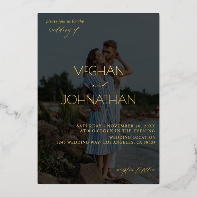 Names Modern Photo 6 Vertical Wedding Foil Invitation (Front)