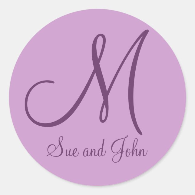 Names Monogram Mauve Wedding Favor Stickers (Front)