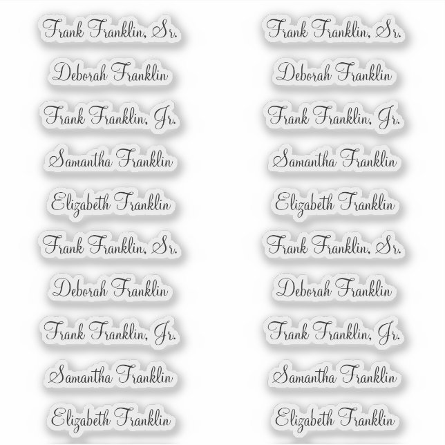 Names of 20 Guests Modern Elegant Calligraphy Sticker (Front)