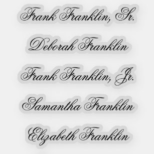 Names of Five Guests in Fancy Script Calligraphy Sticker