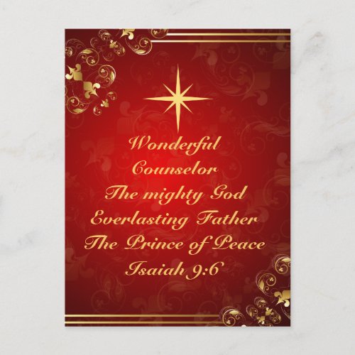 Names of God Bible Verse Isaiah 96 Christmas Holiday Postcard