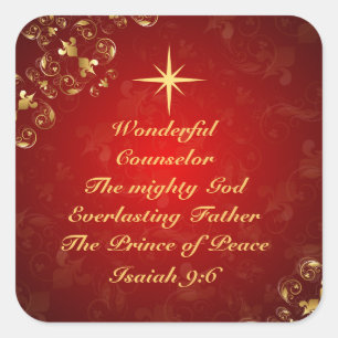 Names of God Bible Verse Isaiah 9:6, Christmas Square Sticker