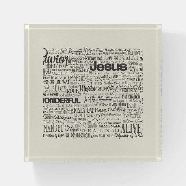 Names of God Christian Religious Text Typography Paperweight (Front)