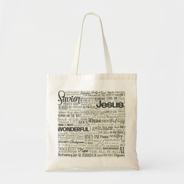 Names of God Christian Religious Text Typography Tote Bag (Front)