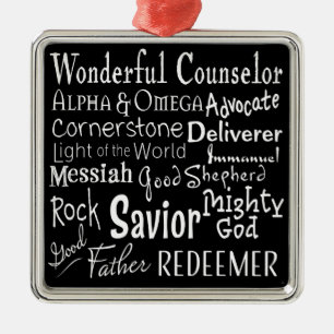 Names of God from the Bible in Black and White Metal Ornament