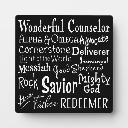 Names of God from the Bible in Black and White Plaque