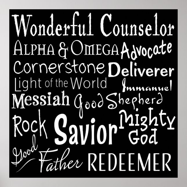 Names of God from the Bible in Black and White Poster (Front)