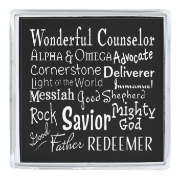 Names Of God From The Bible In Black And White Silver Finish Lapel Pin by CandiCreations at Zazzle