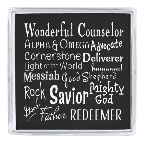 Names of God from the Bible in Black and White Silver Finish Lapel Pin