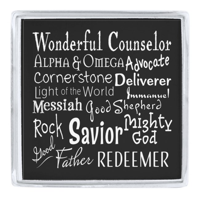 Names of God from the Bible in Black and White Silver Finish Lapel Pin (Front)