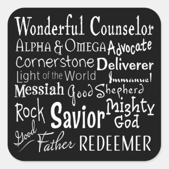 Names Of God From The Bible In Black And White Square Sticker by CandiCreations at Zazzle