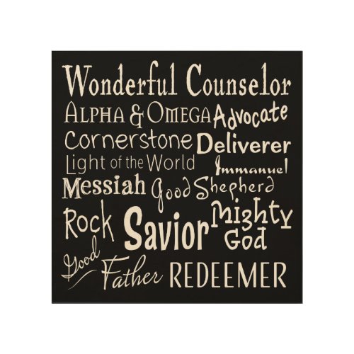 Names of God from the Bible on Black Wood Wall Decor