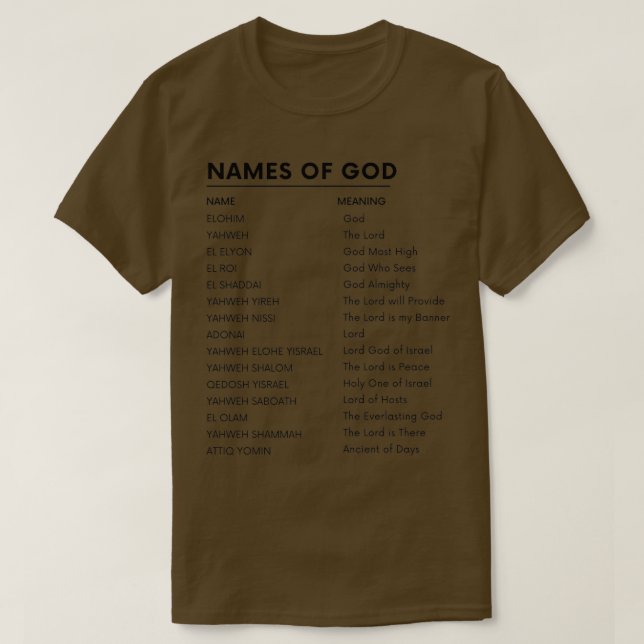 Names of God List T-Shirt (Design Front)