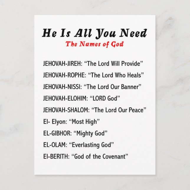 Names of God Postcard (Front)