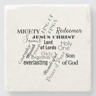 Names of Jesus B&W Christmas Stone Coaster