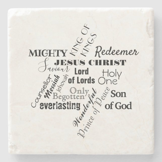 Names of Jesus B&W Christmas Stone Coaster (Front)