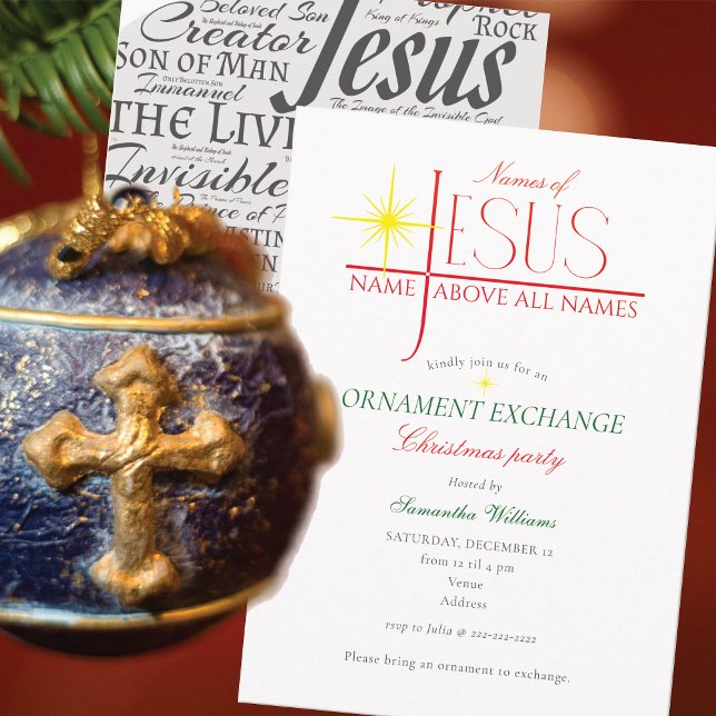 Names of Jesus Christmas Ornament Exchange Party Invitation (Names of Jesus Spiritual Devotional Women Ministry Christmas Ornament Exchange Party Invitation)