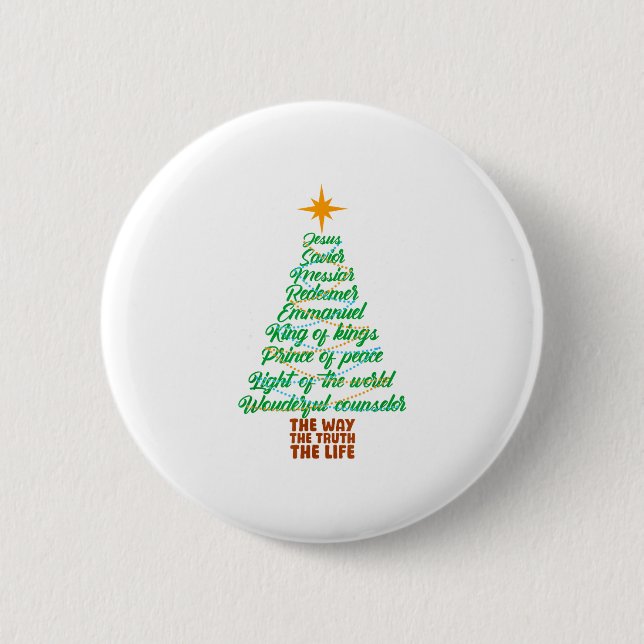 Names Of Jesus Christmas Tree Lights Christian Xma Button (Front)