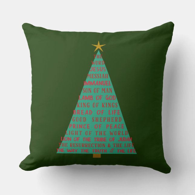 Names of Jesus Christmas Tree Throw Pillow (Front)