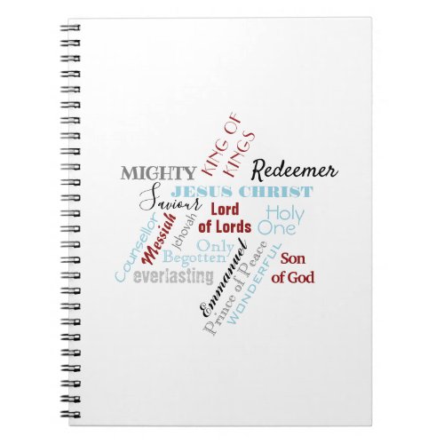 Names of Jesus White Blue Red Spiral Notebook