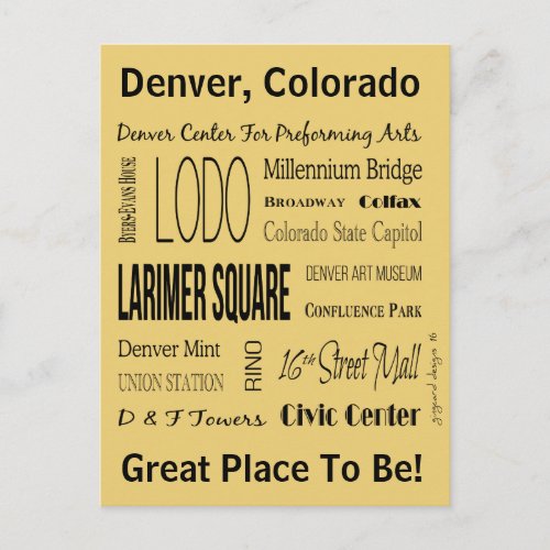 Names Of Places In Downtown Denver CO Postcard