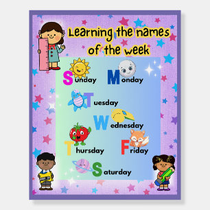 Names of the Week in a Colorful and Fun Print Foam Board