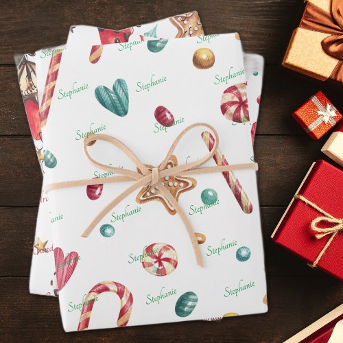 Names on 3 Cute Christmas Snowman  Sweets Wrapping Paper Sheets