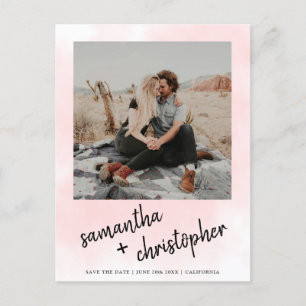 Names Save the date typography pink photo Announcement Postcard