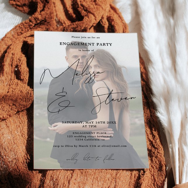 Names script calligraphy black engagement photo invitation (Names script calligraphy black engagement photo invitation)