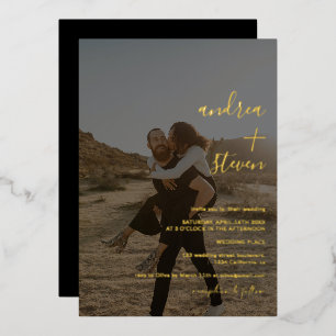 Names script simple photo script wedding gold foil invitation