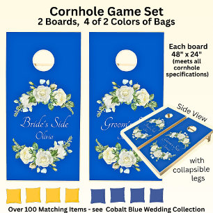 Names with Cobalt Blue & White Roses Cornhole Set