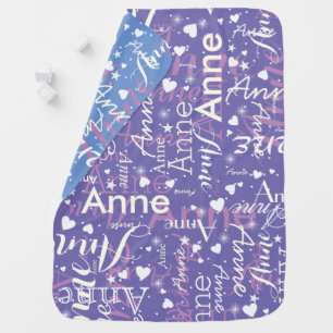 Names with Cute Hearts Periwinkle and Cornflower  Baby Blanket