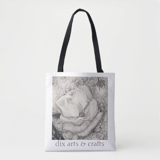 namesake magnolia, flowers, fabric, cotton, & hand tote bag (Front)