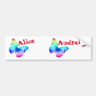 Nametags Alice and Audreigh Multicolored Butterfly Bumper Sticker