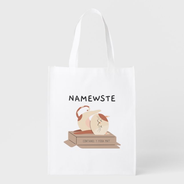 Namewste - Funny Cat Doing Yoga for Meditation Grocery Bag (Front)