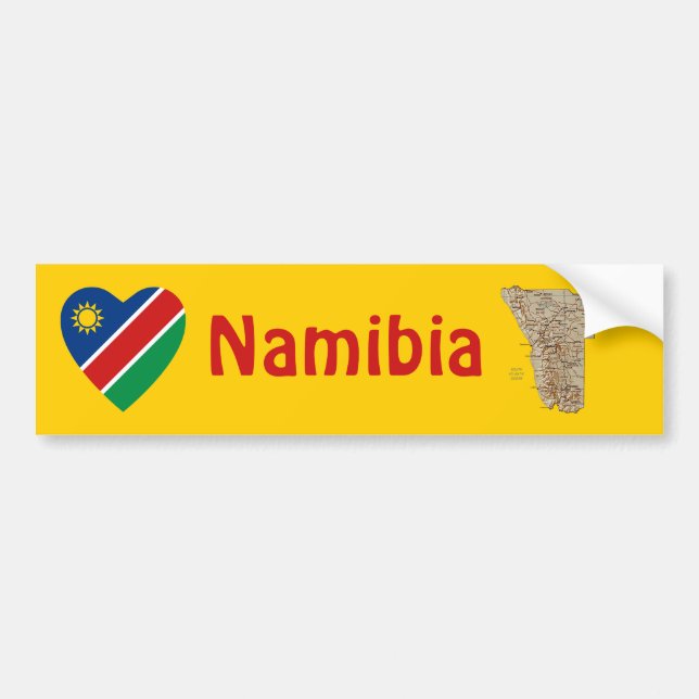 Namibia Flag Heart + Map Bumper Sticker (Front)