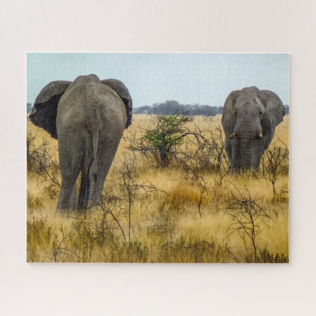 Namibia Jigsaw Puzzle - wild elephants in grass (Horizontal)