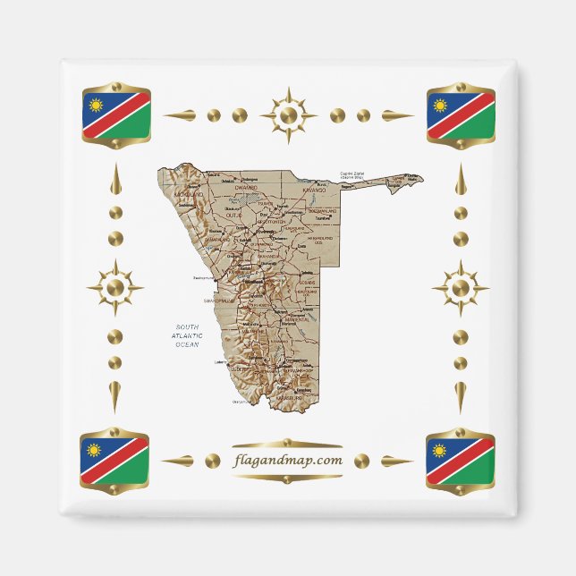 Namibia Map + Flags Magnet (Front)