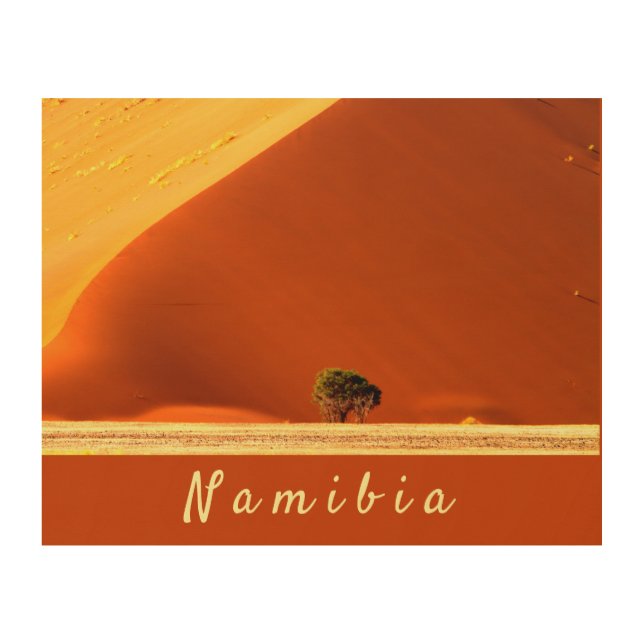 Namibia red dunes of Sossusvlei photo with text Wood Wall Art (Front)