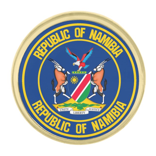 Namibia Round Emblem Gold Finish Lapel Pin (Front)