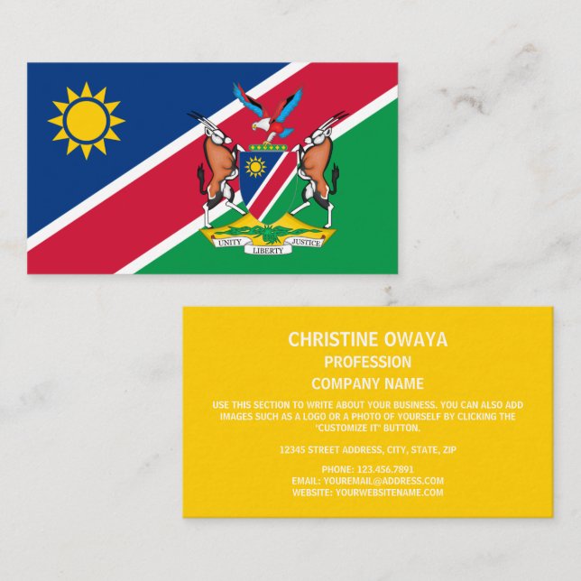 Namibian Flag & Coat of Arms, Flag of Namibia Business Card (Front/Back)