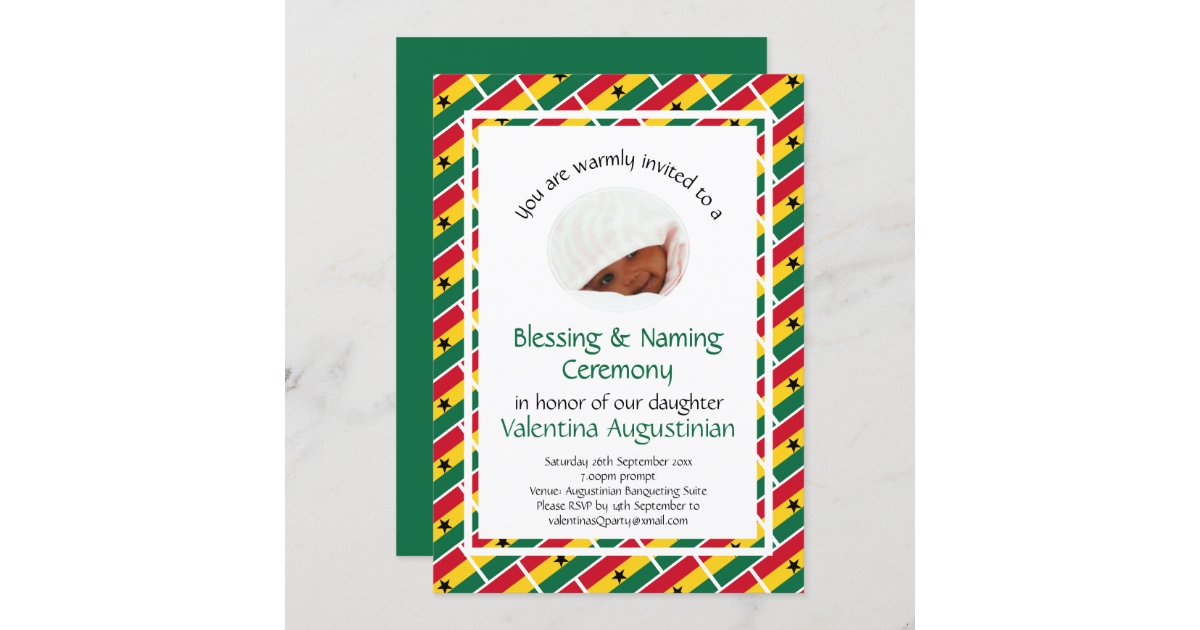 NAMING BLESSING CEREMONY | Ghana Flag | Photo Invitation | Zazzle