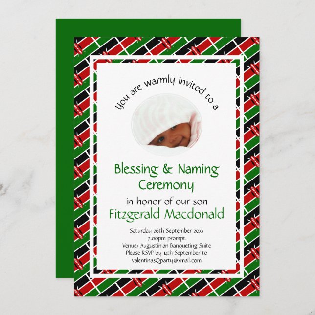 NAMING BLESSING CEREMONY | Kenya Flag | Photo Invitation (Front/Back)