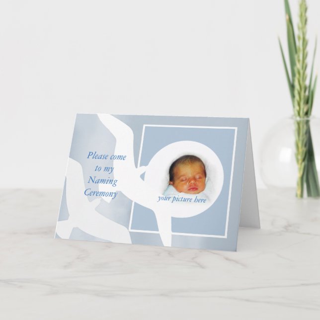 Naming ceremony invitation, custom card, birds. invitation (Front)